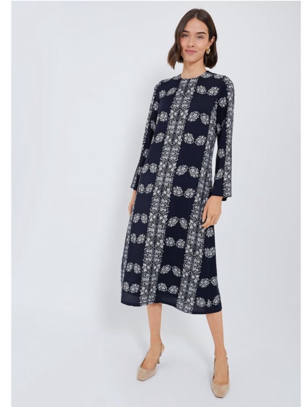 NWT Hyacinth House Navy Floral Harrington Relaxed Midi Dress Large